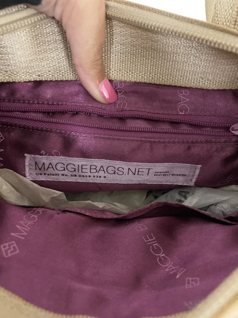 Maggie Bags Seatbelt Tote Bag Large Purse Tan Carry all Heavy Duty Footed NWOT